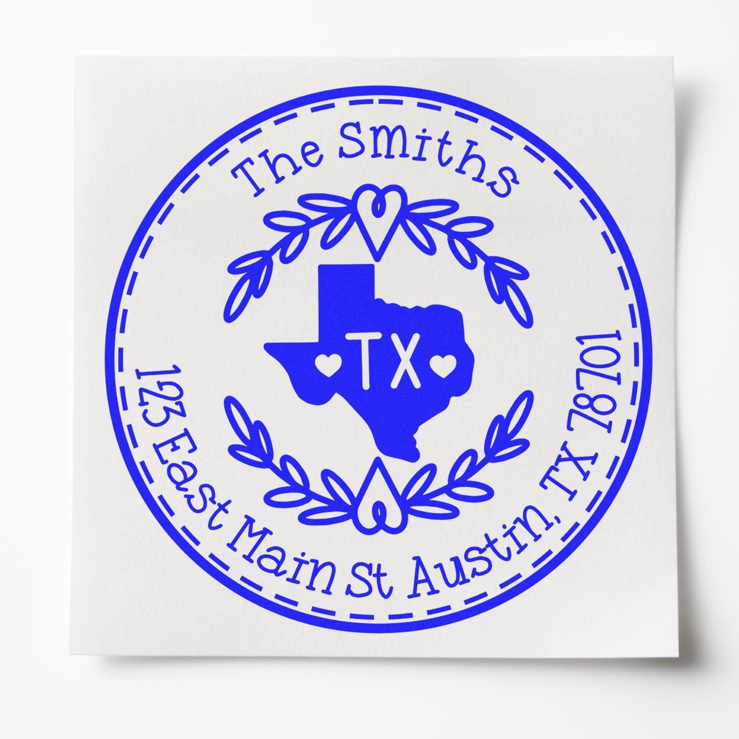 Wooden Handle Round Texas State Wreath Personalized Address Return Rubber Stamp