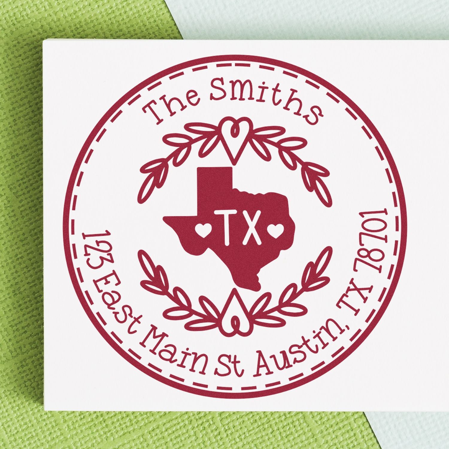 Self-Inking Round Texas State Wreath Custom-Made Return Address Stamper