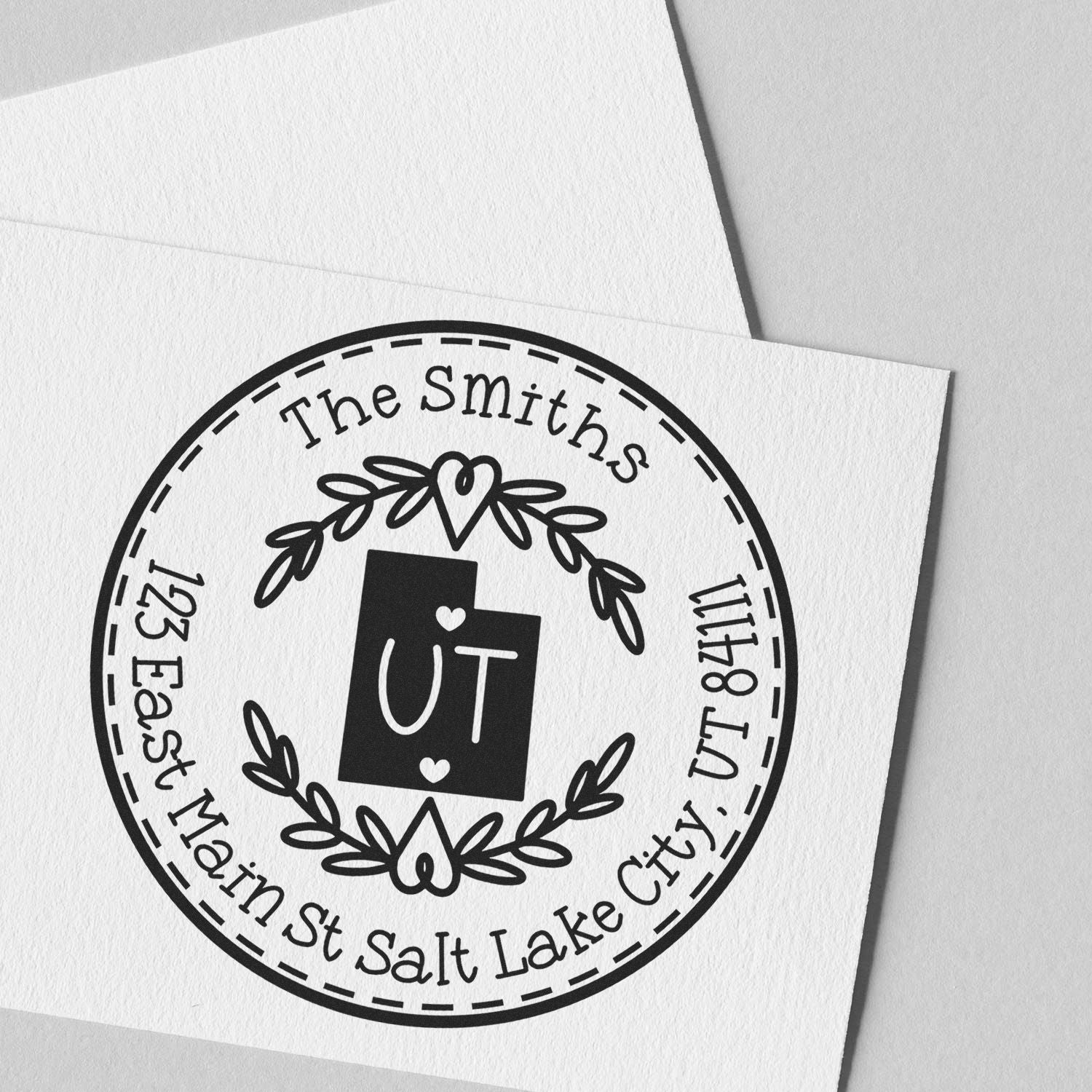 Slim Utah State Wreath Customized Mail Address Stamp