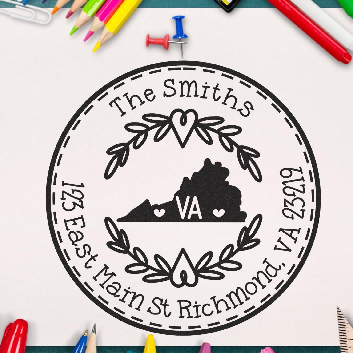 Slim Virginia State Wreath Customized Mail Pre-Inked Stamp