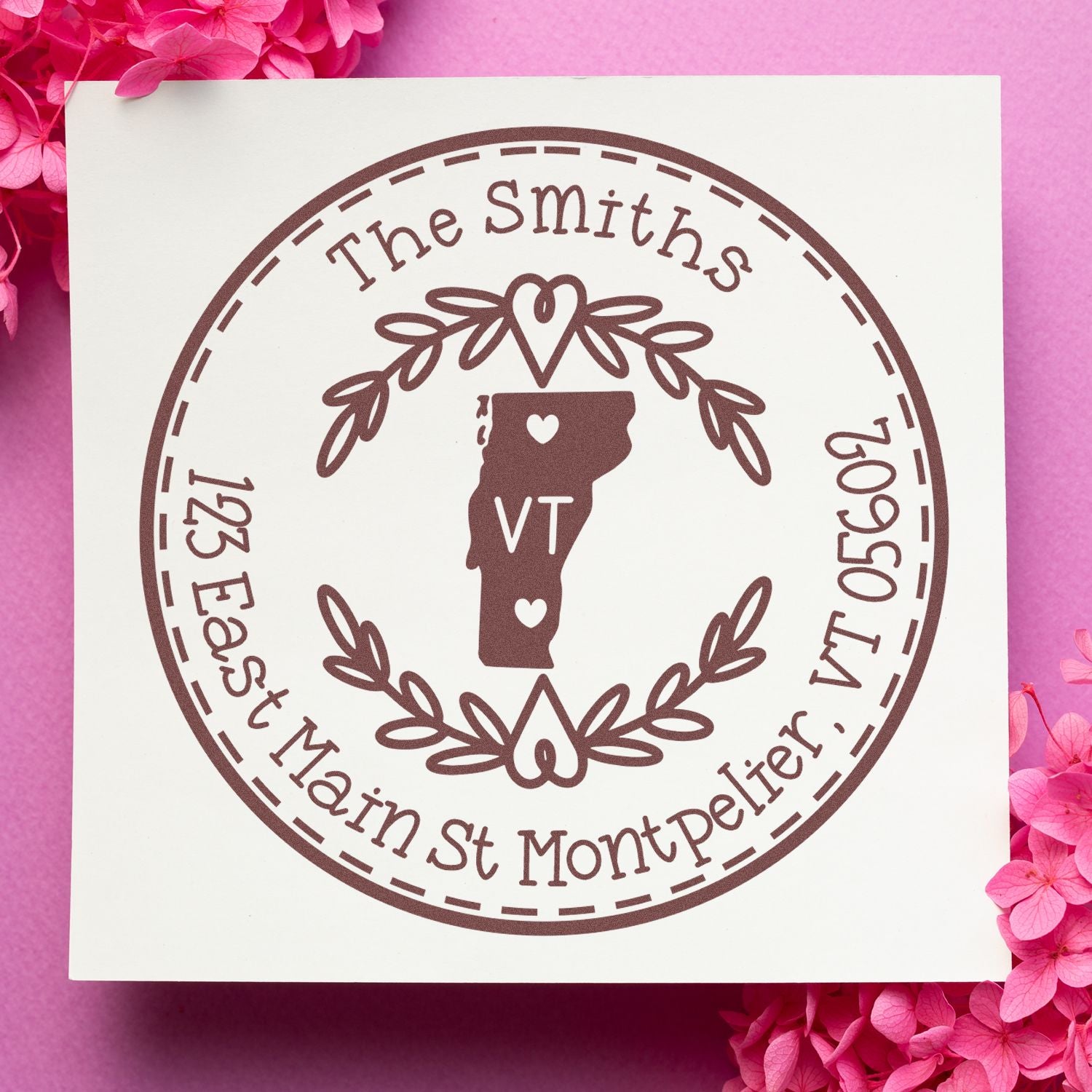 Round PSI Vermont State Wreath Custom-Made Home Address For Envelopes Pre-Inked Stamp