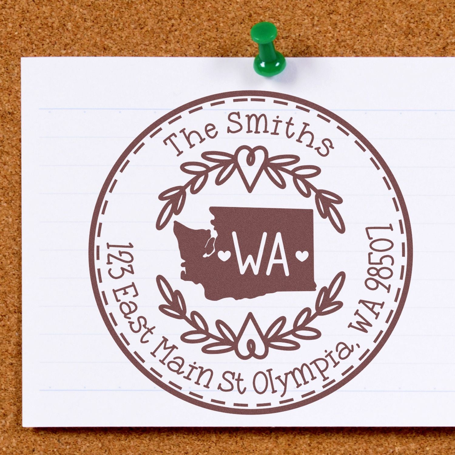 Self-Inking Round Washington State Wreath Home Address Rubber Stamp