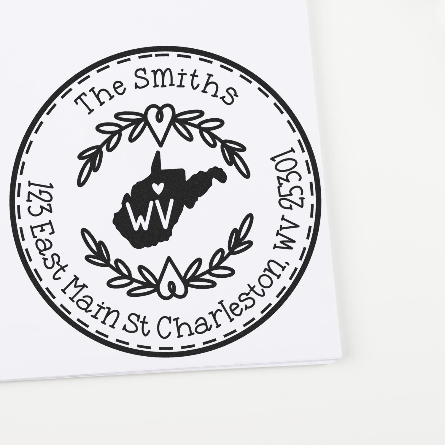 Slim West Virginia State Wreath Customized Mail Pre-Inked Stamp