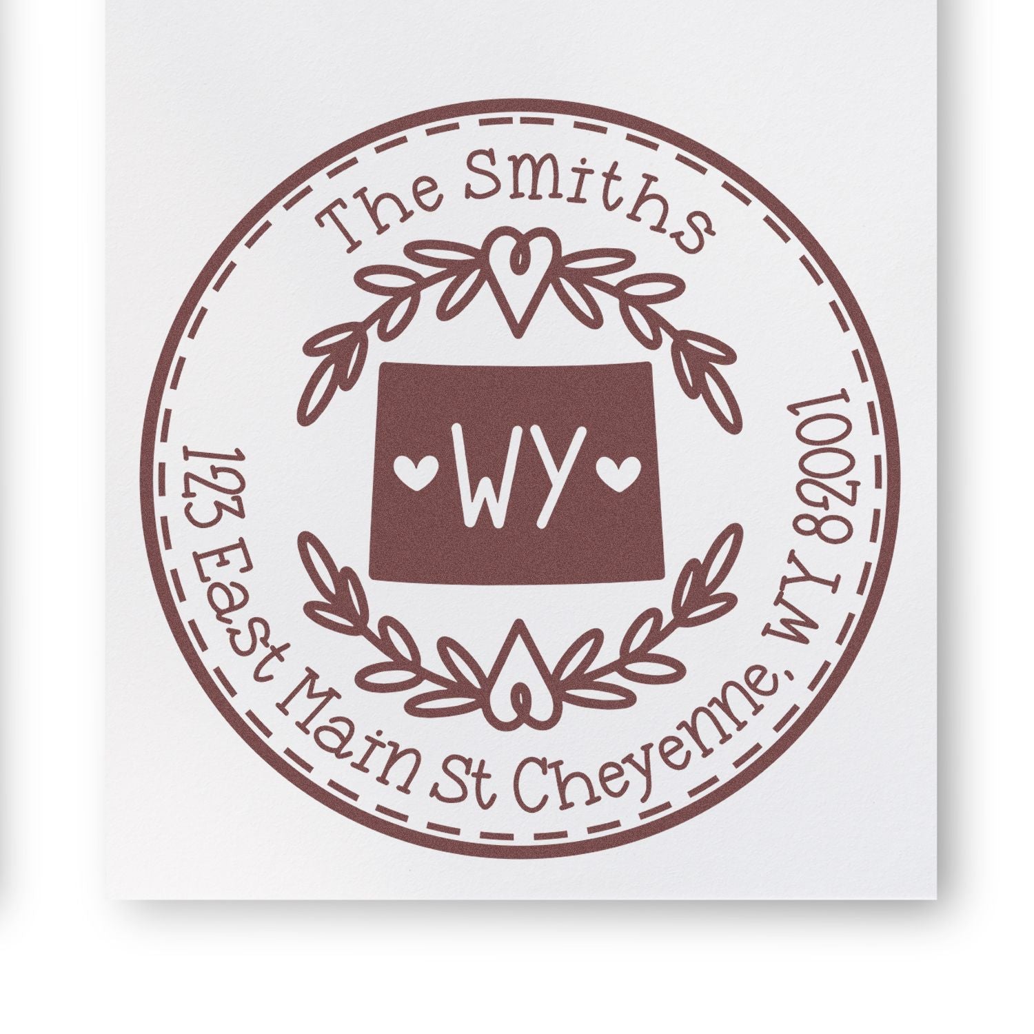 Slim Wyoming State Wreath Customized Mailing Address Stamp