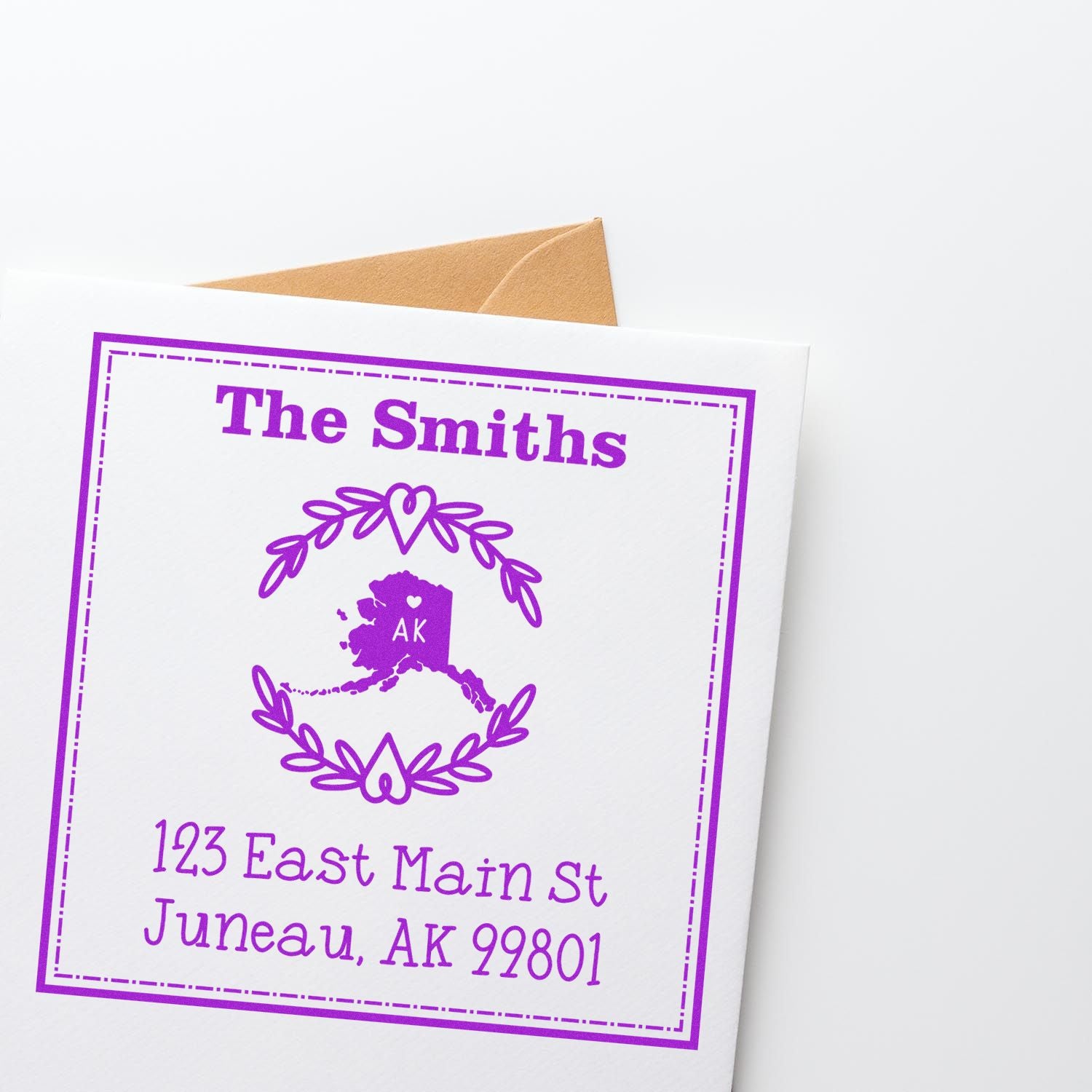 Self-Inking Alaska State Wreath Custom-Made Name and Address Stamp