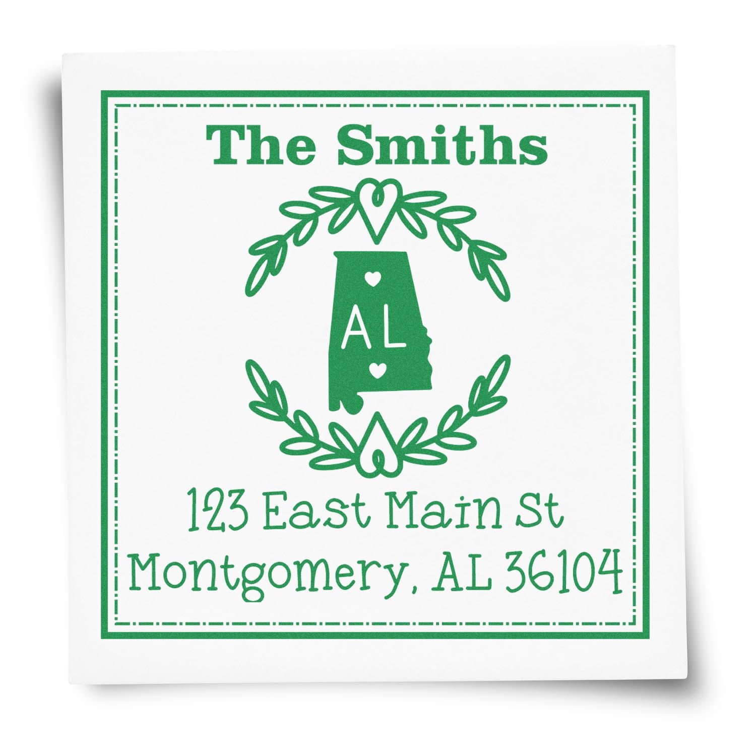 Wood Handle Alabama State Wreath Customizable Address Label Stamp