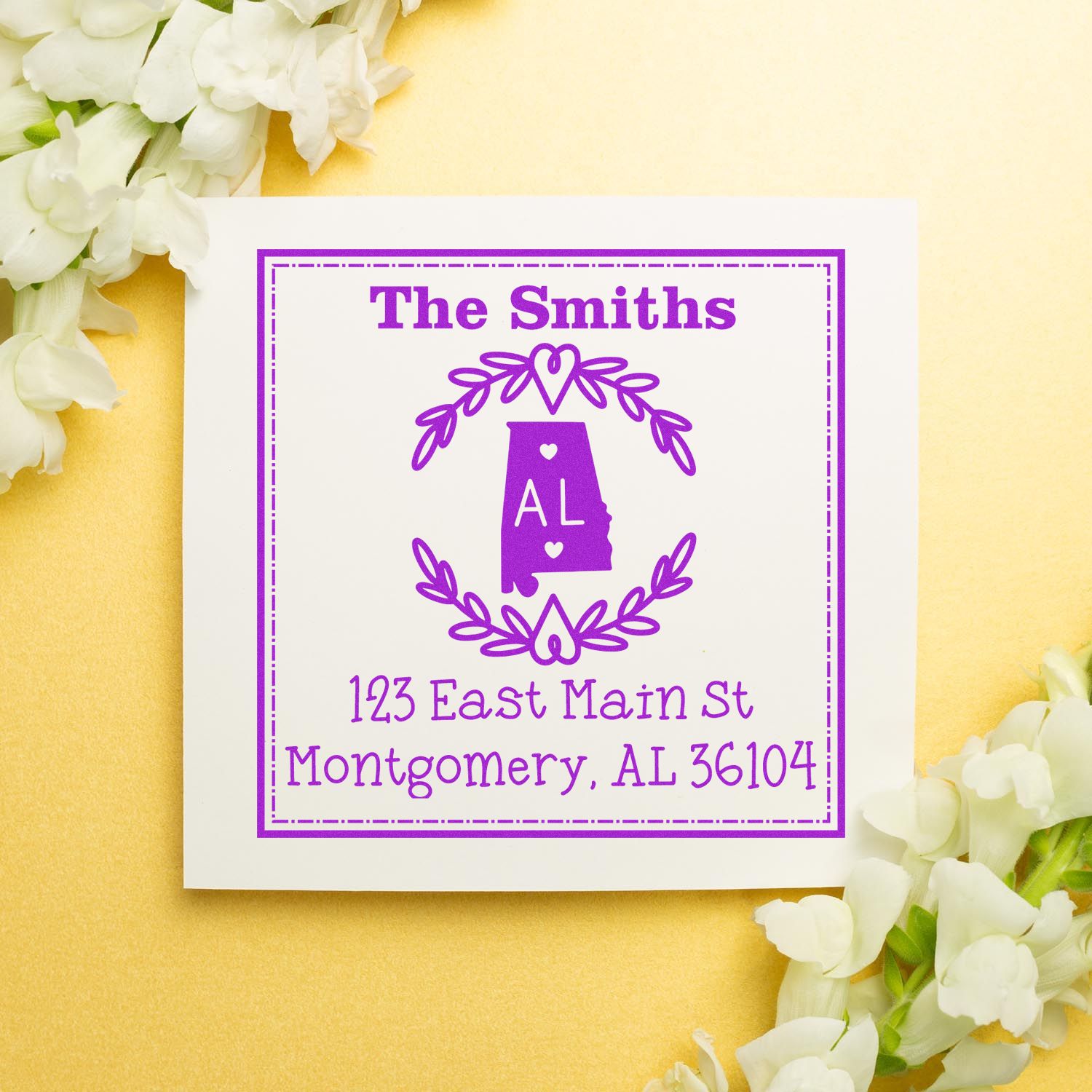 Self-Inking Alabama State Wreath Custom-Made Return Address Rubber Stamp