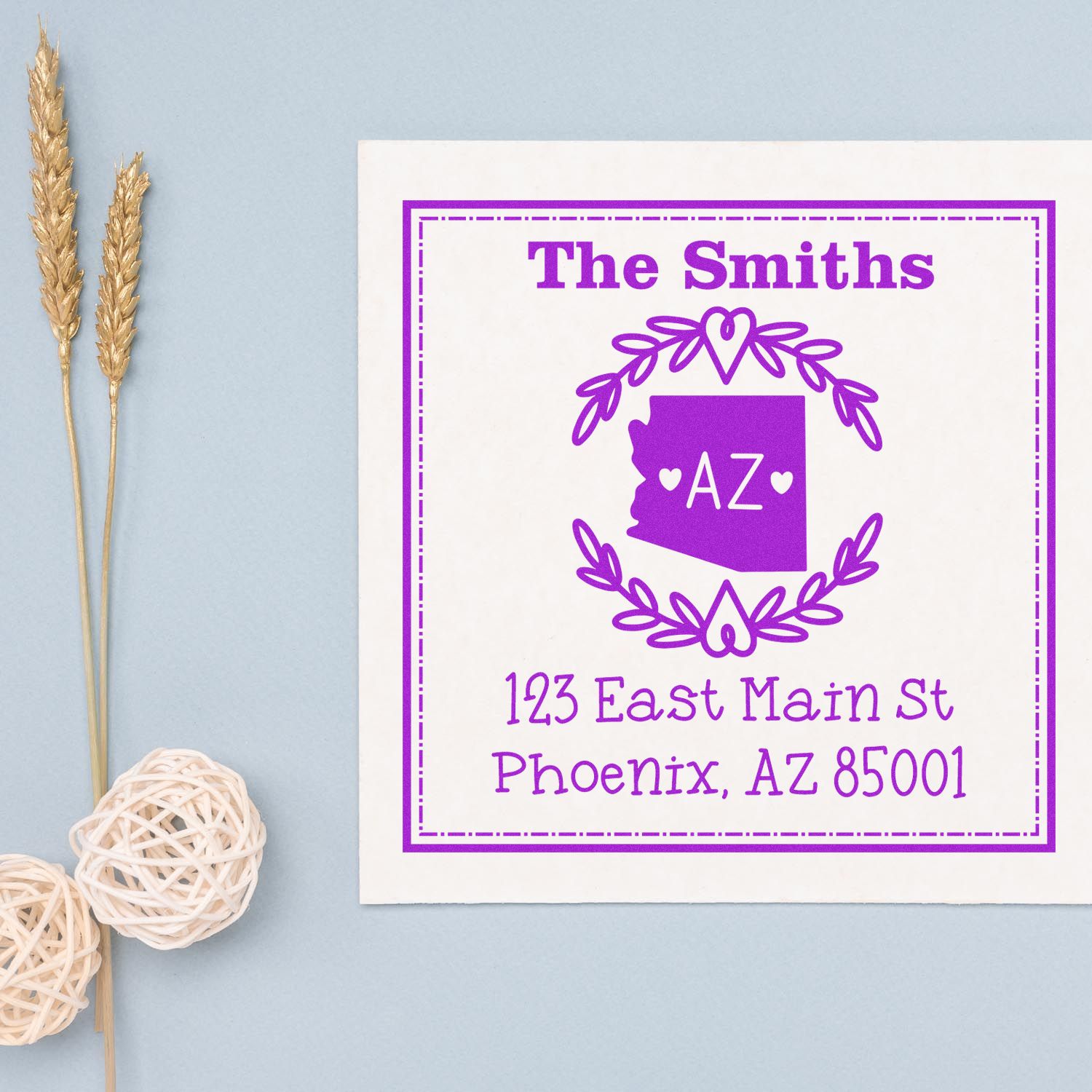 Self-Inking Arizona State Wreath Custom-Made Name and Address Stamper