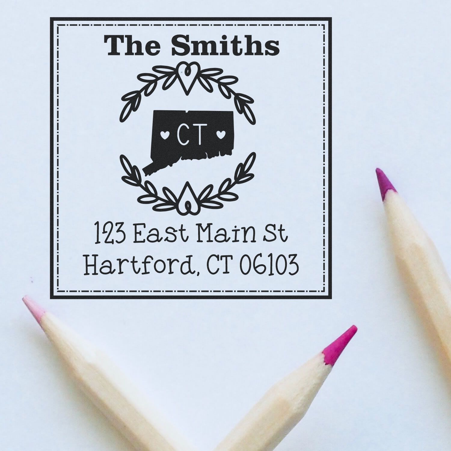 Self-Inking Connecticut State Wreath Custom-Made Mailing Rubber Stamp