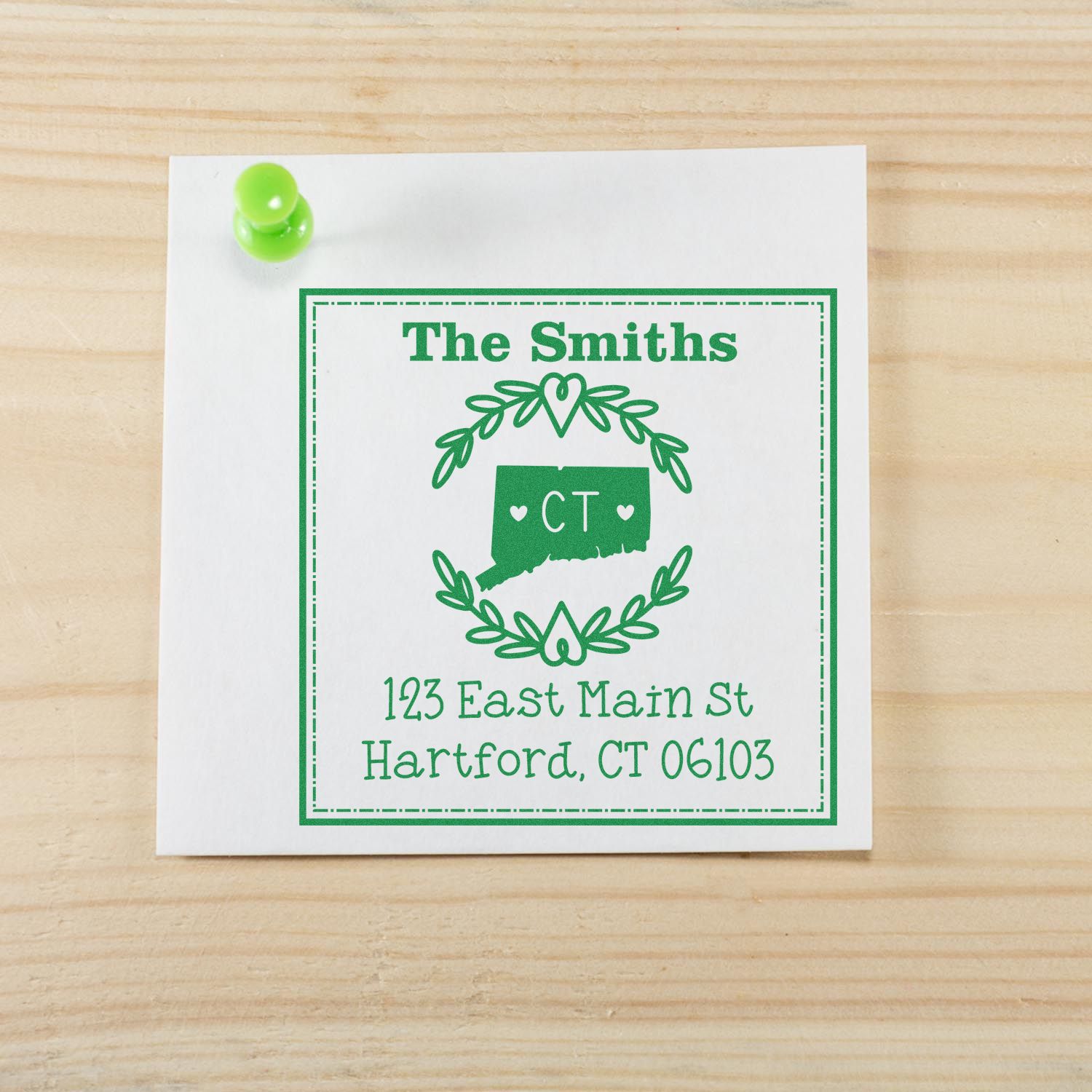 Slim Connecticut State Wreath Custom-Made Mail Address Stamp