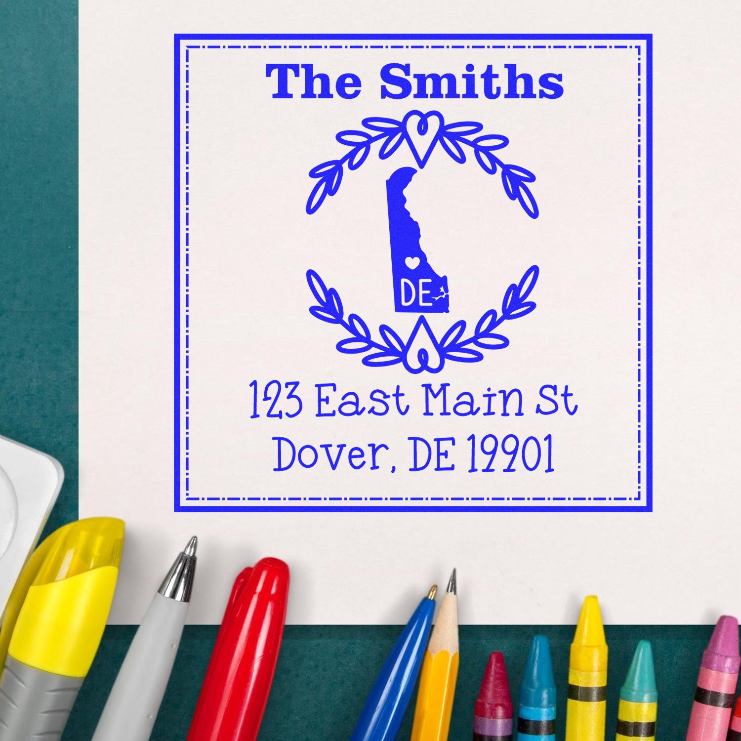 PSI Pre-Inked Delaware State Wreath Custom-Made New Home Address Rubber Stamp