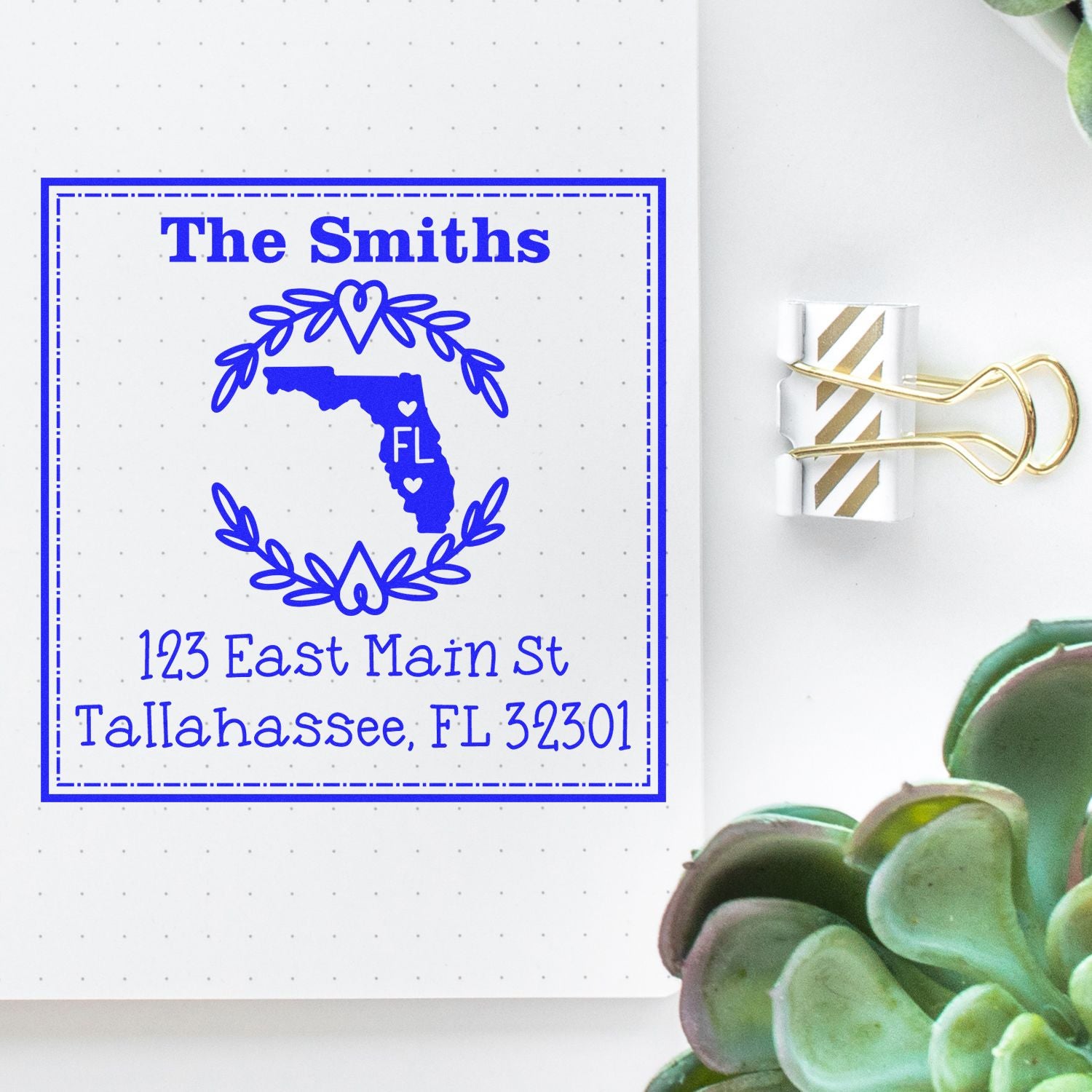 Slim Florida State Wreath Custom-Made Mail Address Pre-Inked Stamp