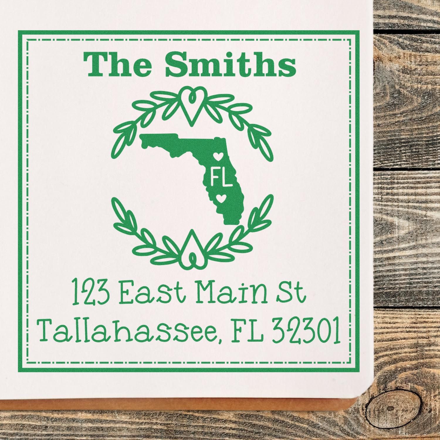 Wood Handle Florida State Wreath Custom-Made Return Address Rubber Stamp