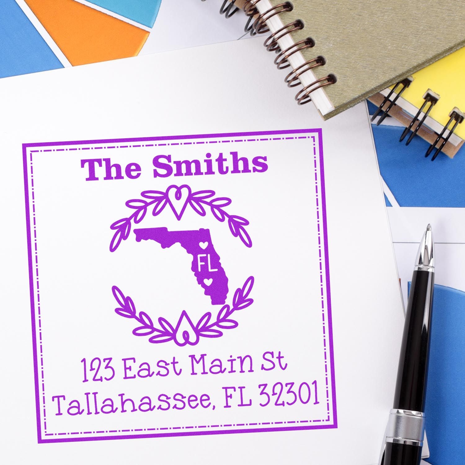 Slim Florida State Wreath Custom-Made Mail Address Pre-Inked Stamp