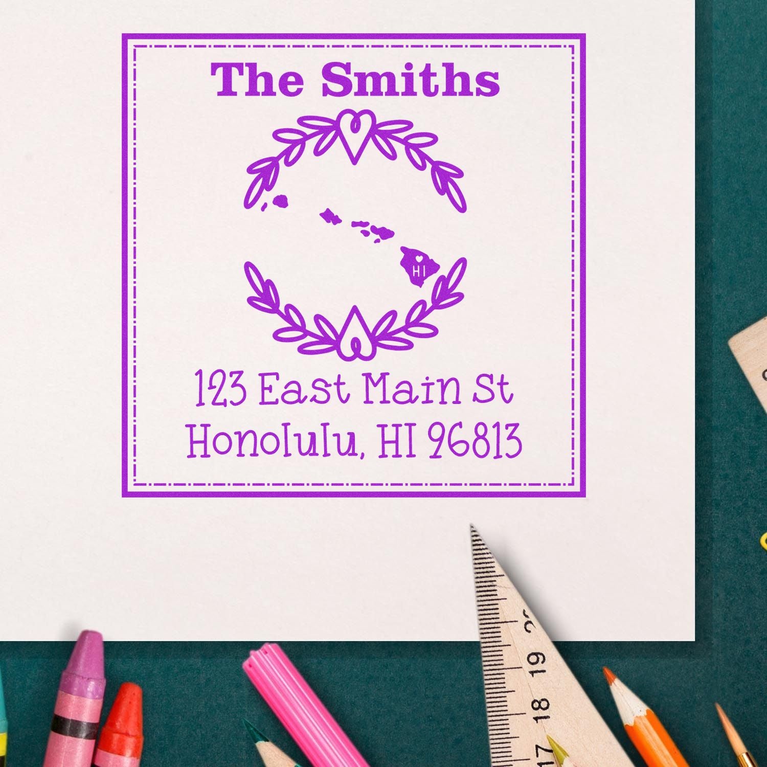 Slim Hawaii State Wreath Custom-Made New Address Stamper