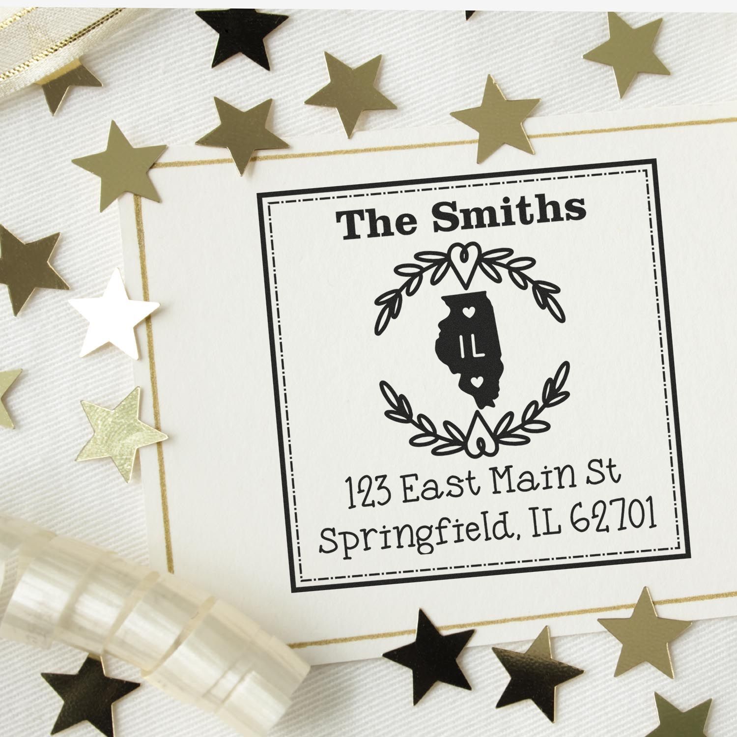 Self-Inking Illinois State Wreath Custom-Made Home Address Rubber Stamp