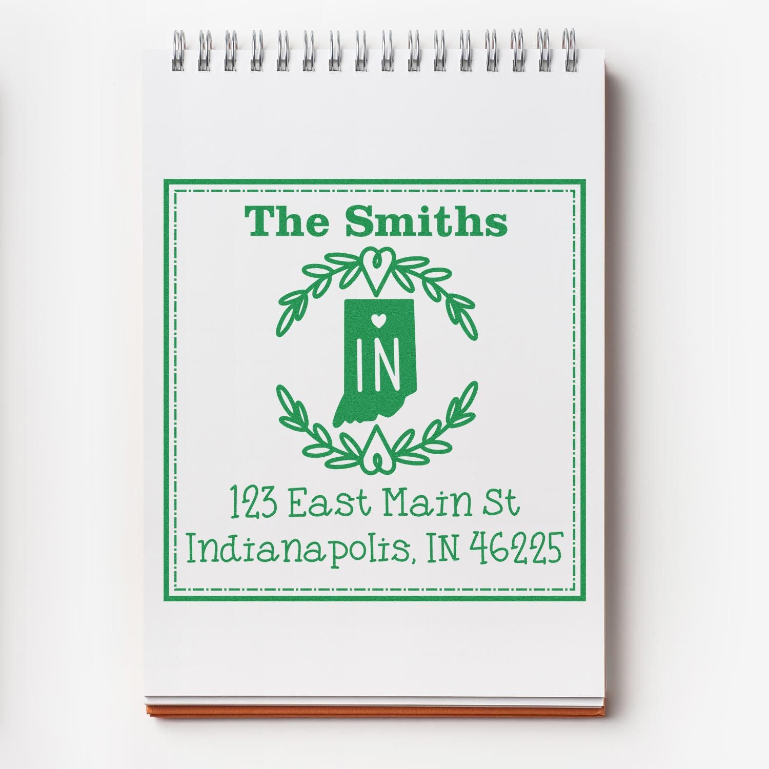 Slim Indiana State Wreath Custom-Made Home Address for Envelopes Stamper