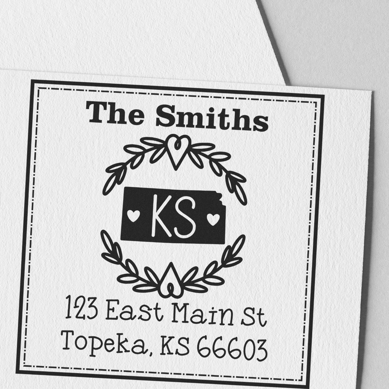 Self-Inking Kansas State Wreath Custom-Made New Home Address Rubber Stamp