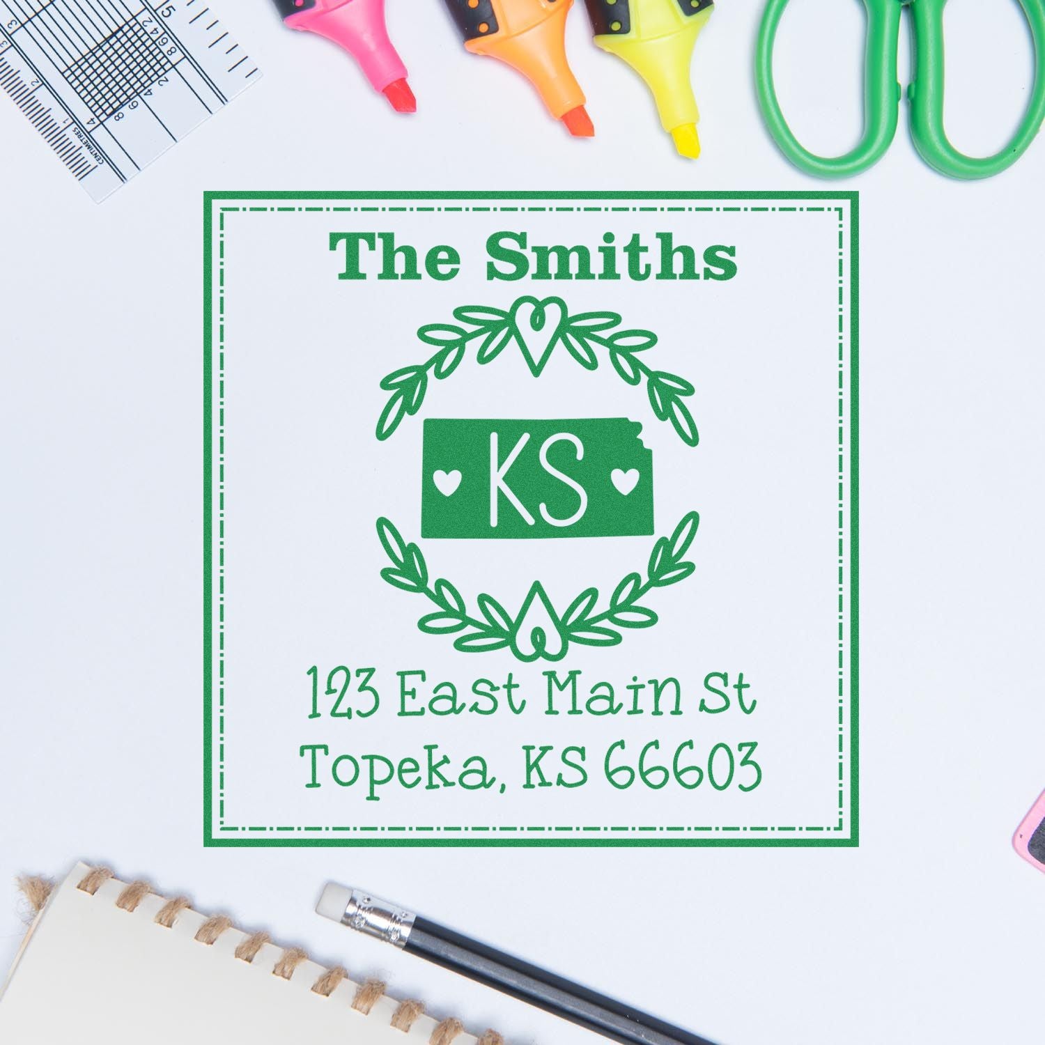 Self-Inking Kansas State Wreath Custom-Made New Home Address Rubber Stamp