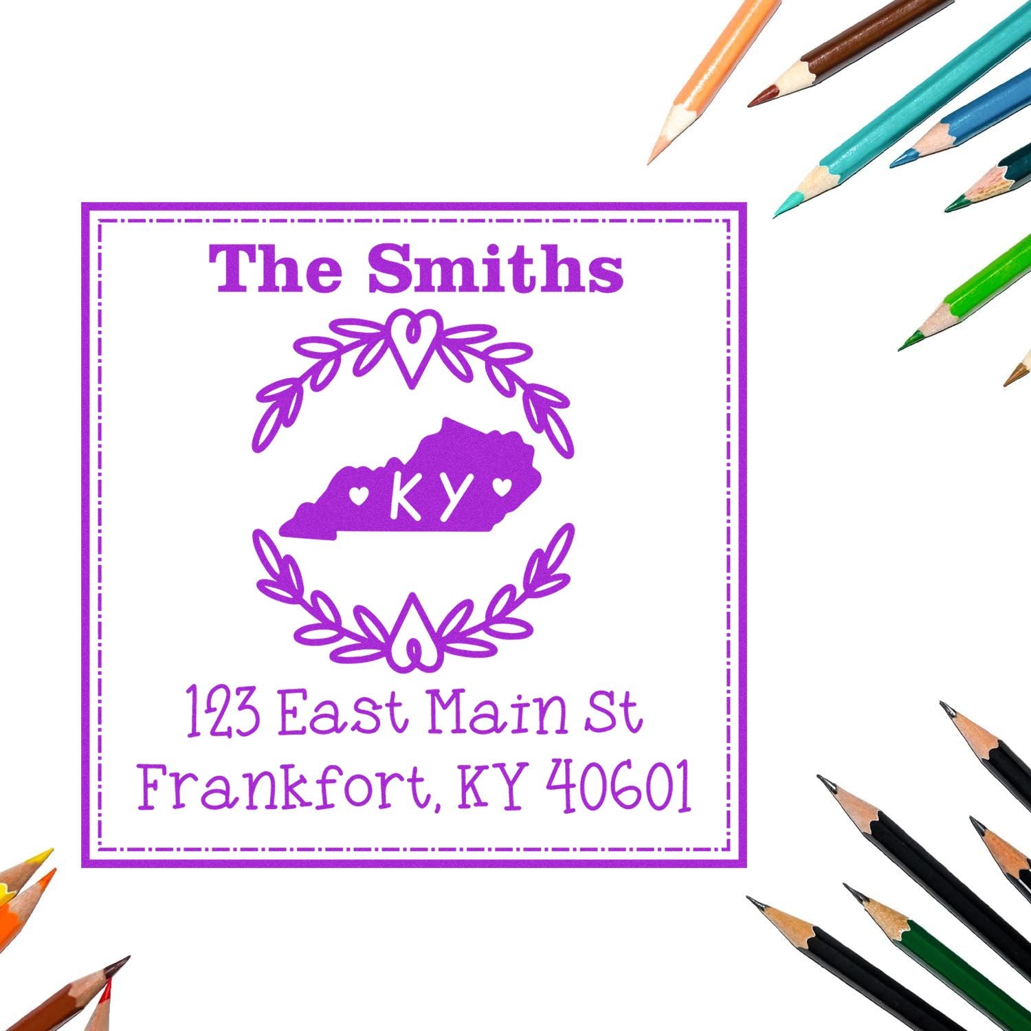 PSI Pre-Inked Kentucky State Wreath Custom-Made Mail Address Rubber Stamp