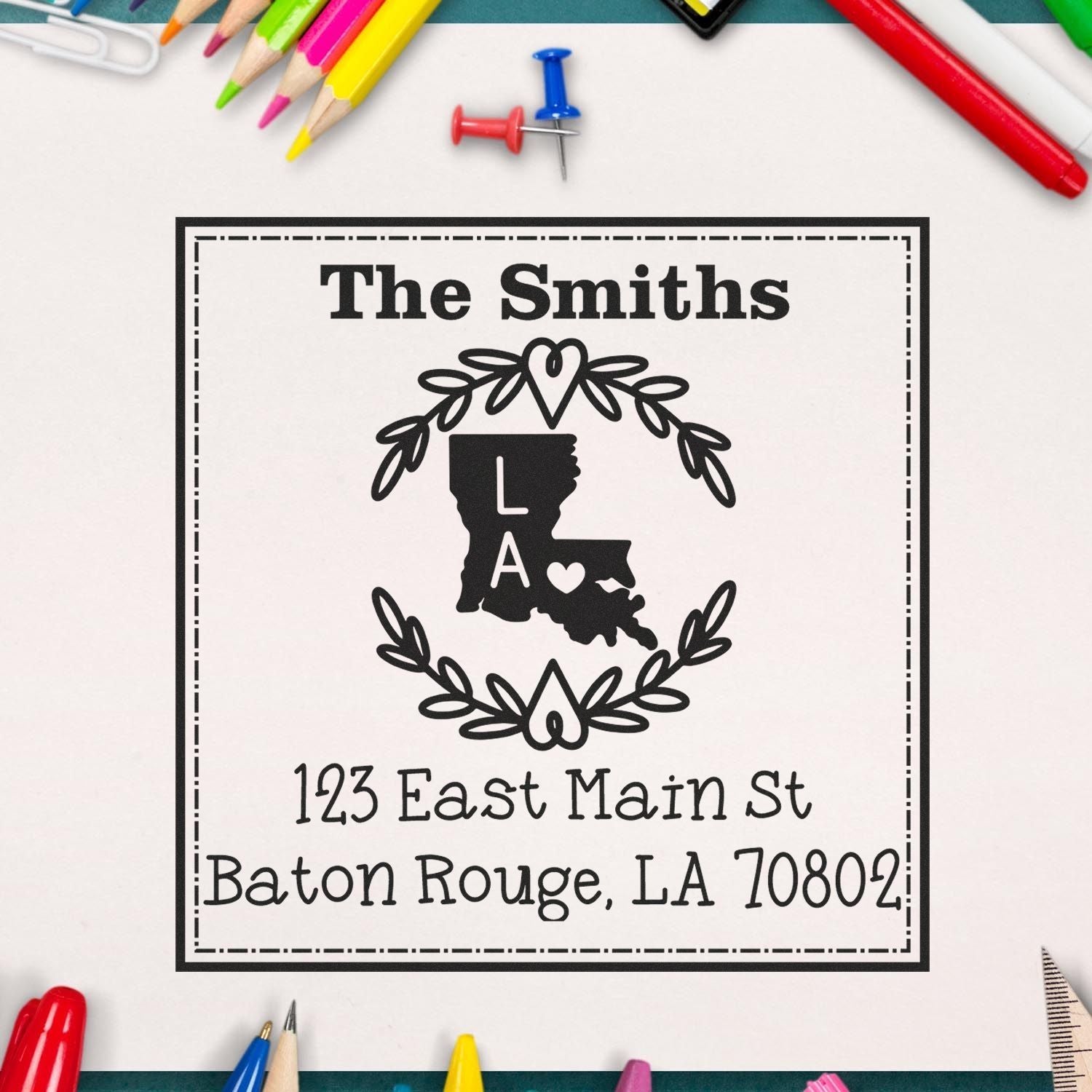 Slim Louisiana State Wreath Custom-Made Address Label Pre-Inked Stamp