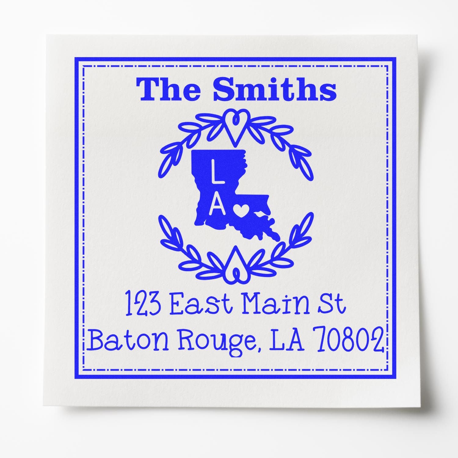 Wood Handle Louisiana State Wreath Custom-Made Mail Rubber Stamp