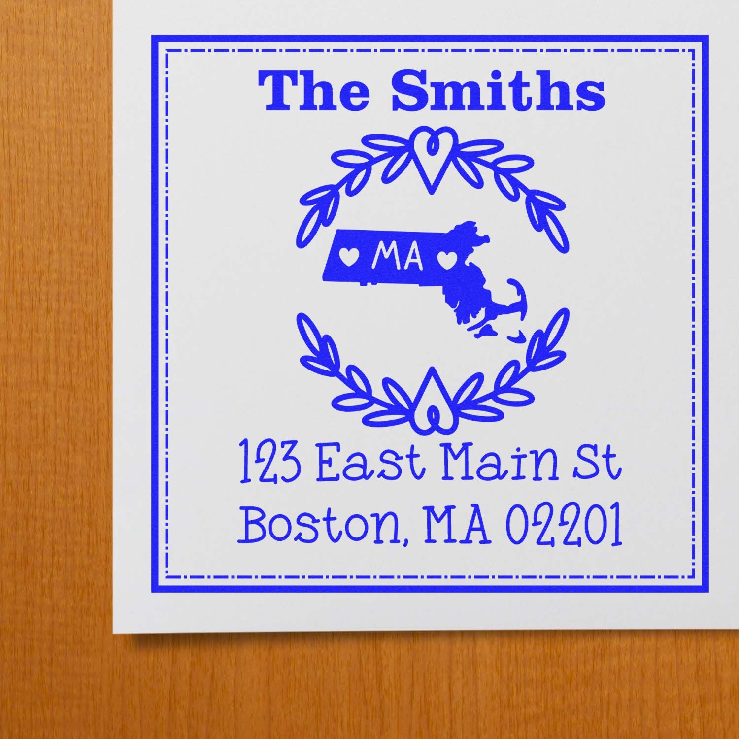 Self-Inking Massachusetts State Wreath Custom-Made Mailing Address Stamper