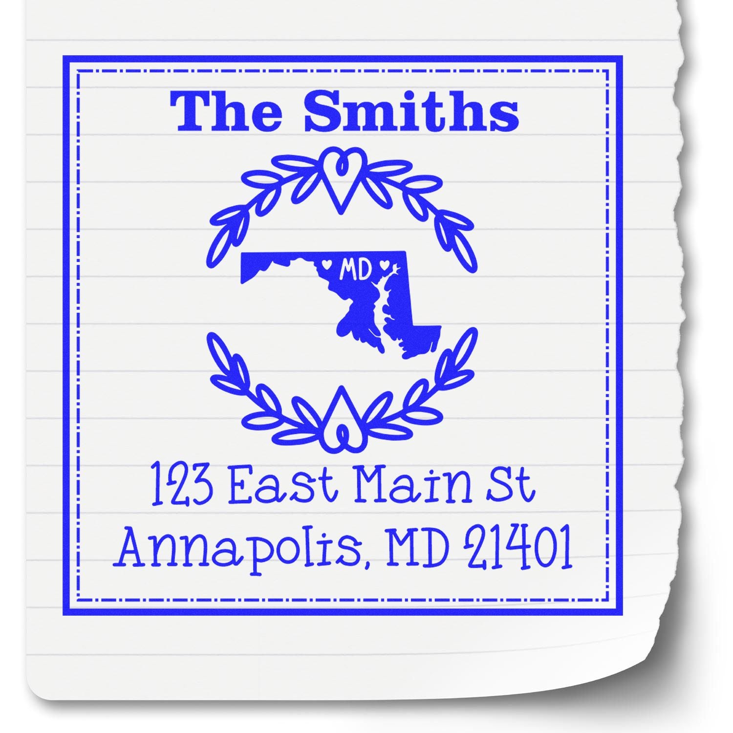 Slim Maryland State Wreath Personalized Address Stamper