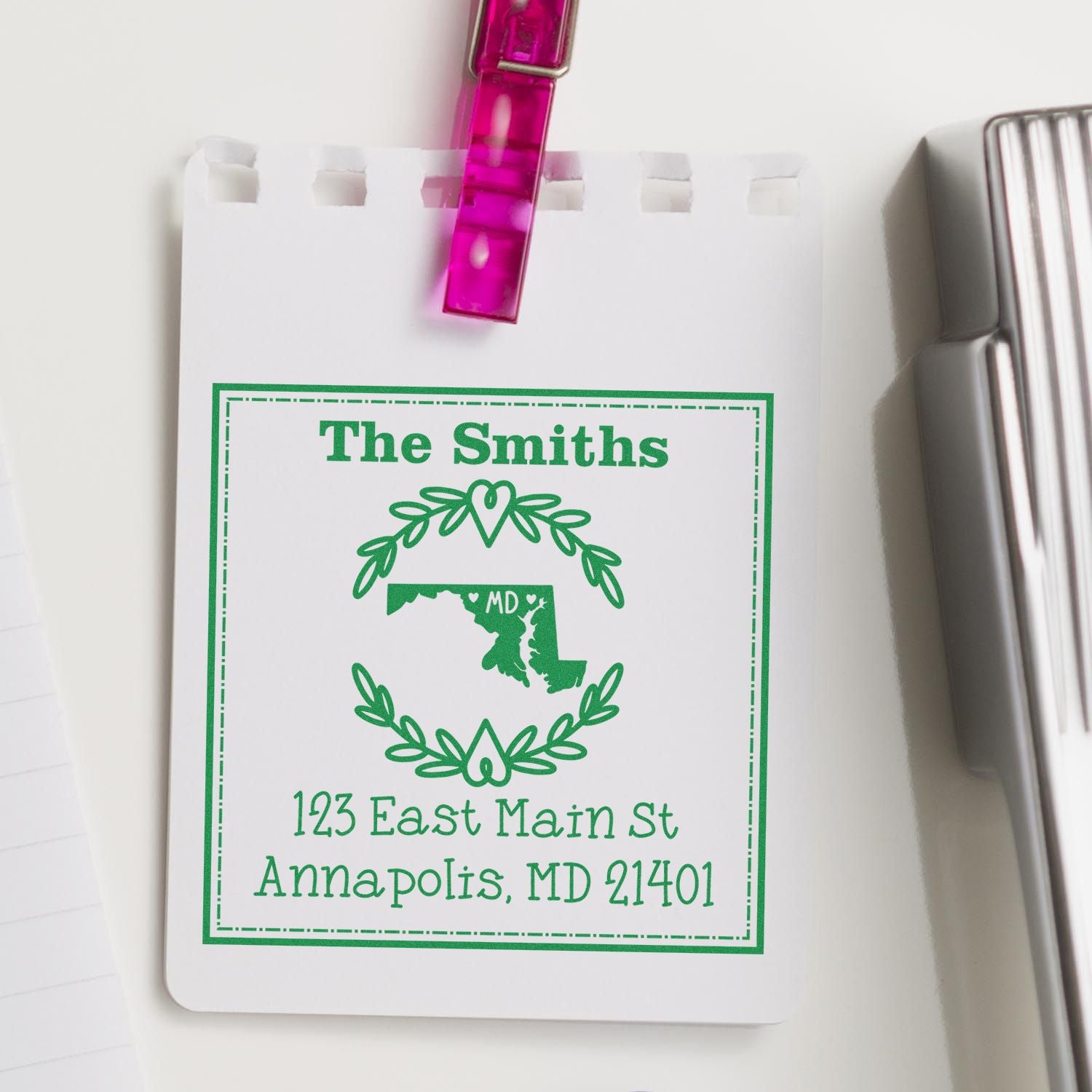 Slim Maryland State Wreath Personalized Address Stamper