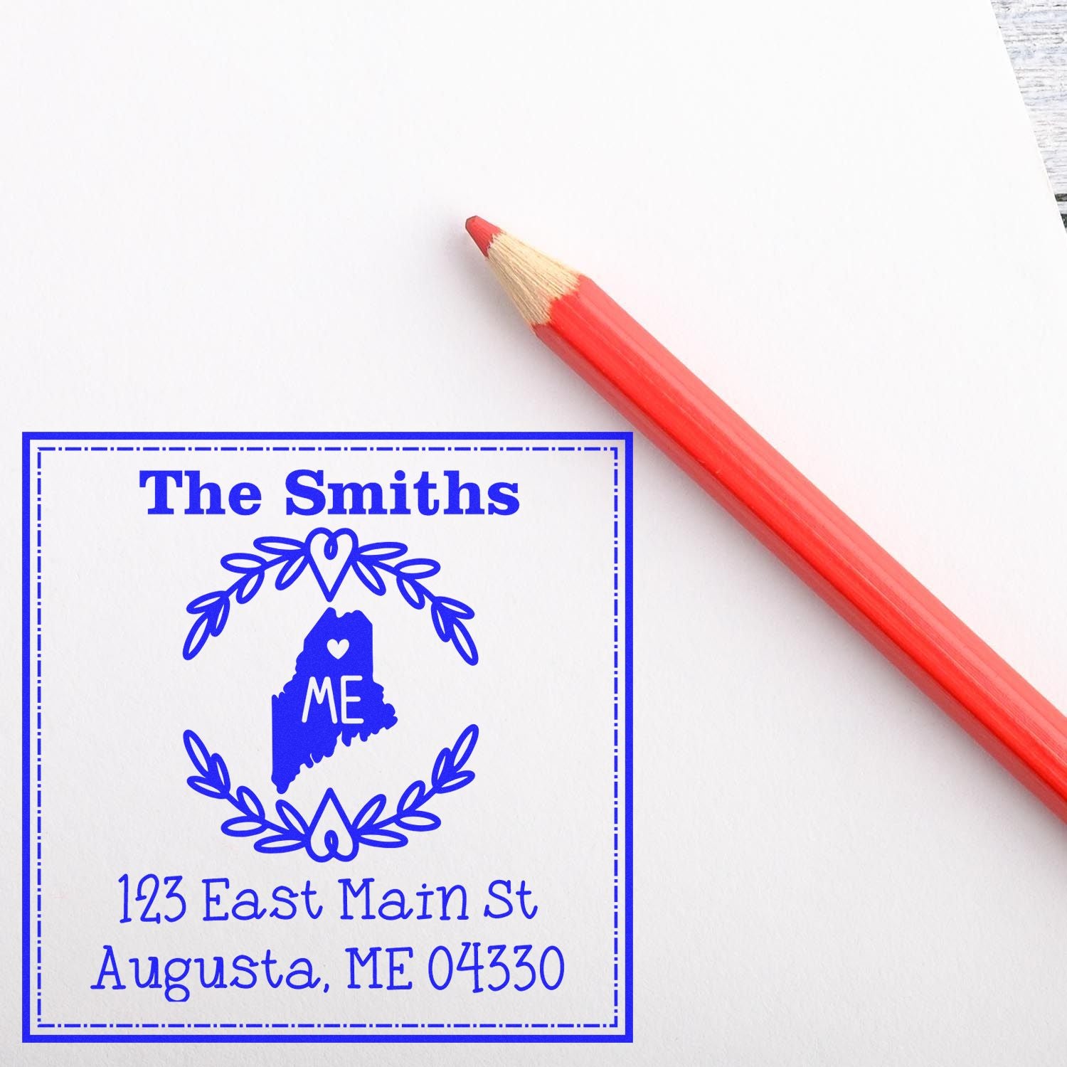 Slim Maine State Wreath Personalized Address Stamp