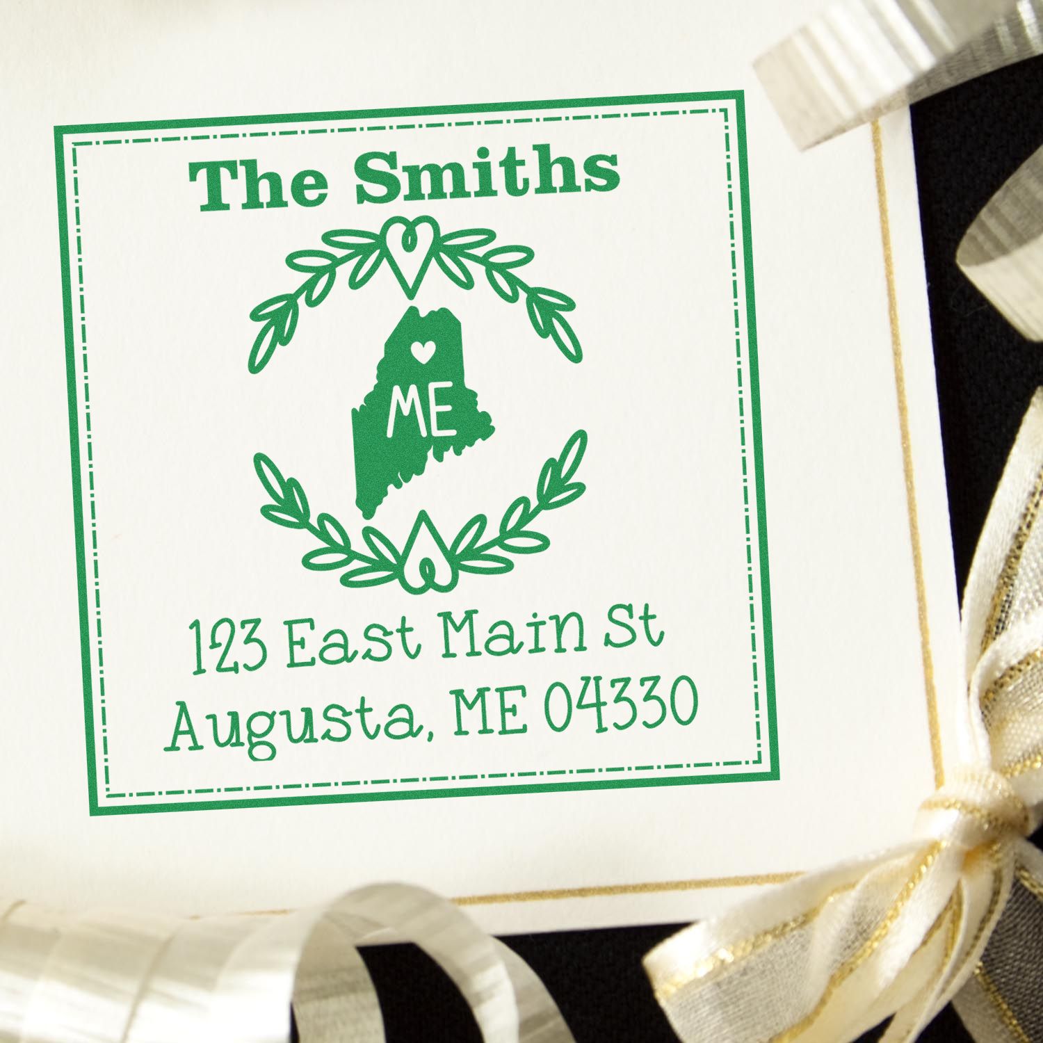 Wood Handle Maine State Wreath Custom-Made Home Address Stamp