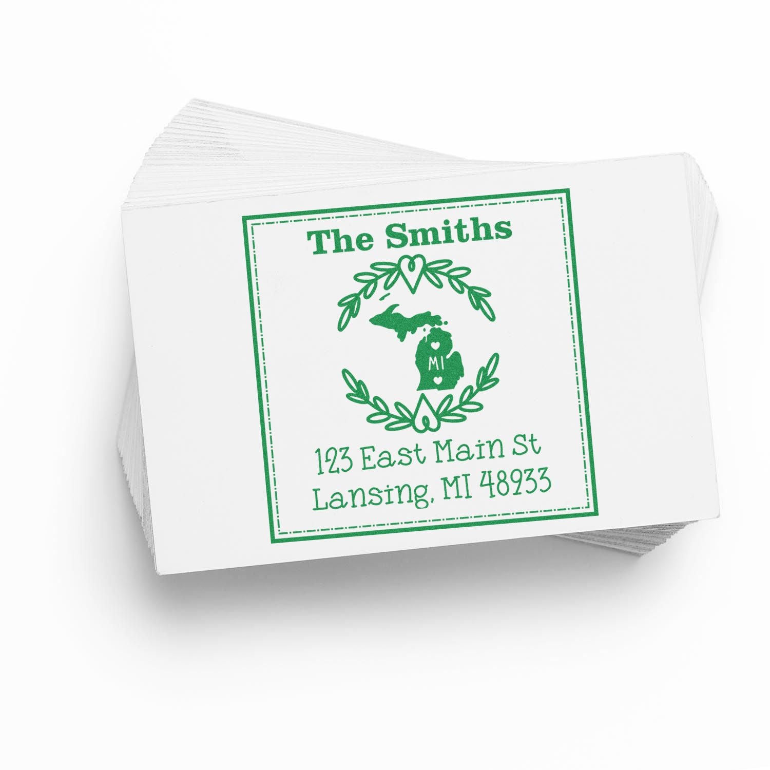 Slim Michigan State Wreath Personalized Return Address Stamp