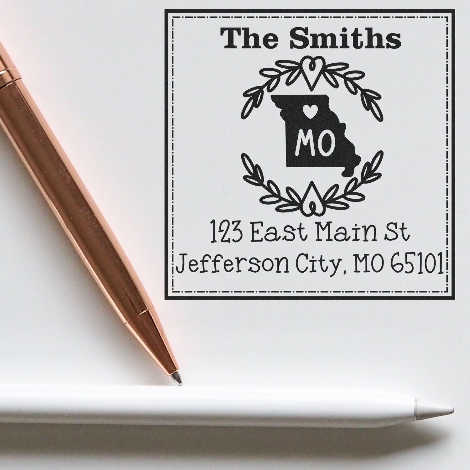 Wood Handle Missouri State Wreath Custom-Made Address Return Stamp