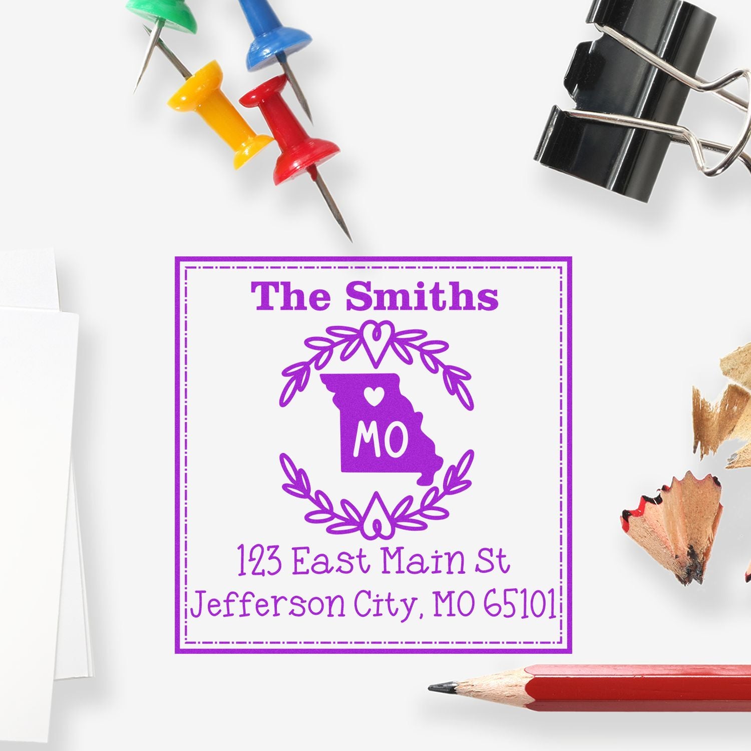 Self-Inking Missouri State Wreath Custom-Made Mail Address Rubber Stamp