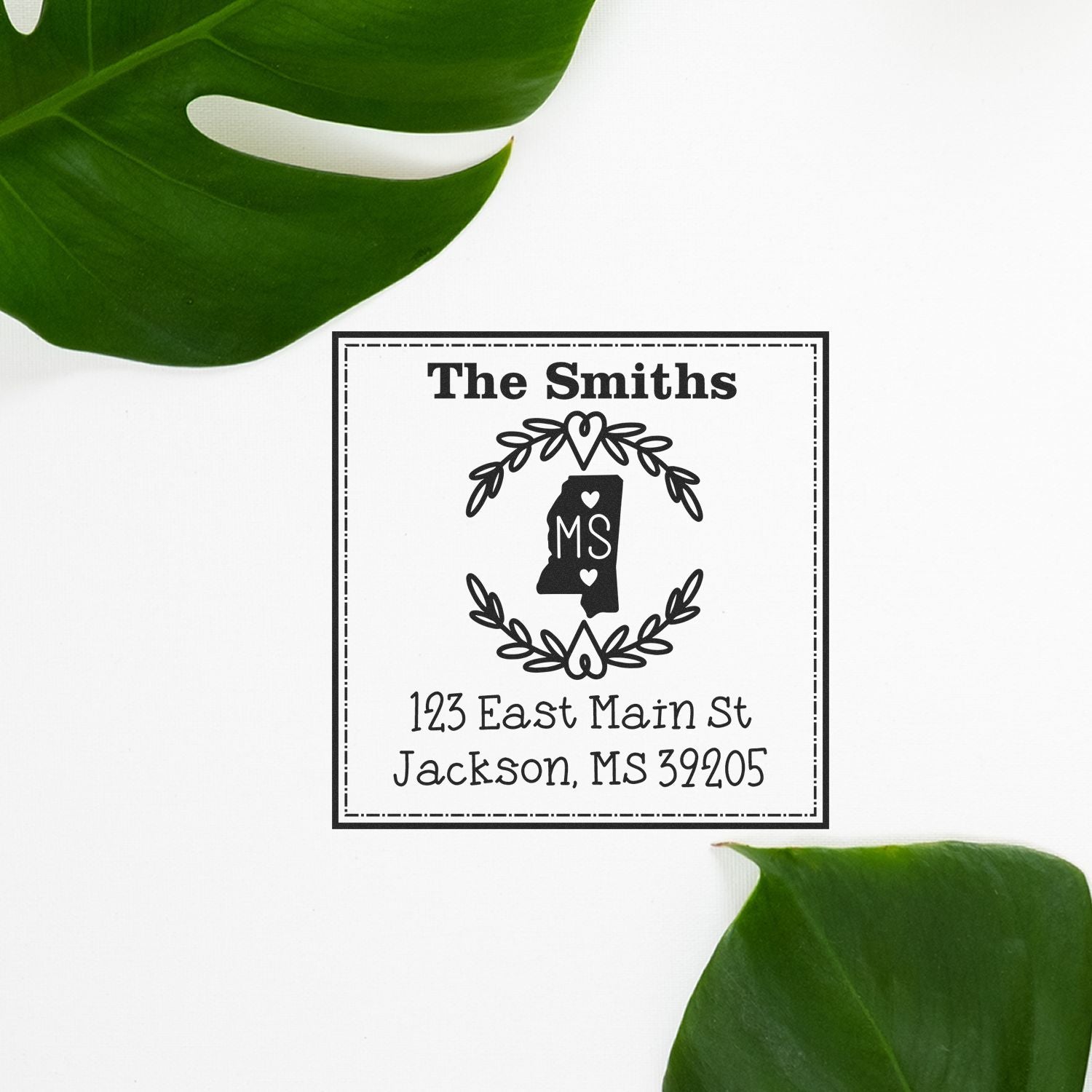 Self-Inking Mississippi State Wreath Custom-Made Mail Address Stamper