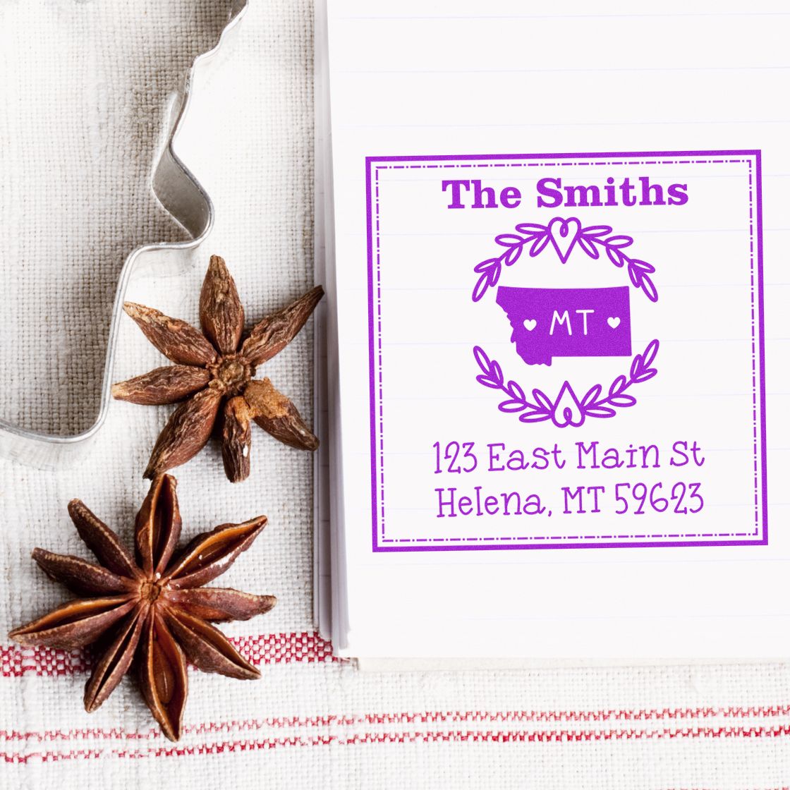 Self-Inking Montana State Wreath Custom-Made New Address Stamp