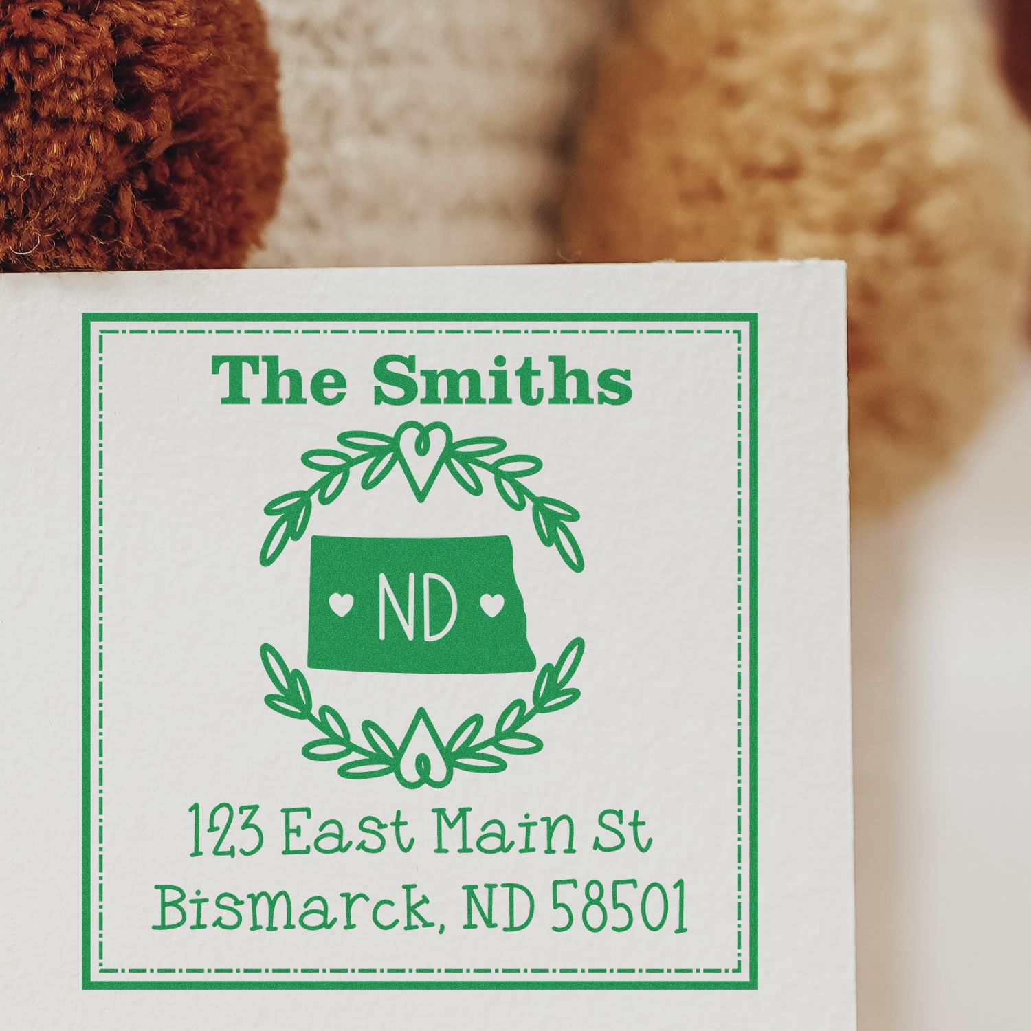 Wood Handle North Dakota State Wreath Custom-Made New Address Stamp