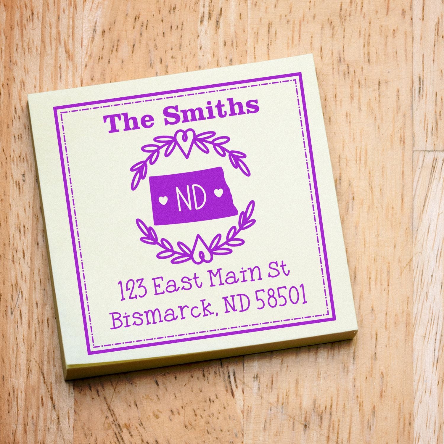 Self-Inking North Dakota State Wreath Custom-Made Address Label Rubber Stamp