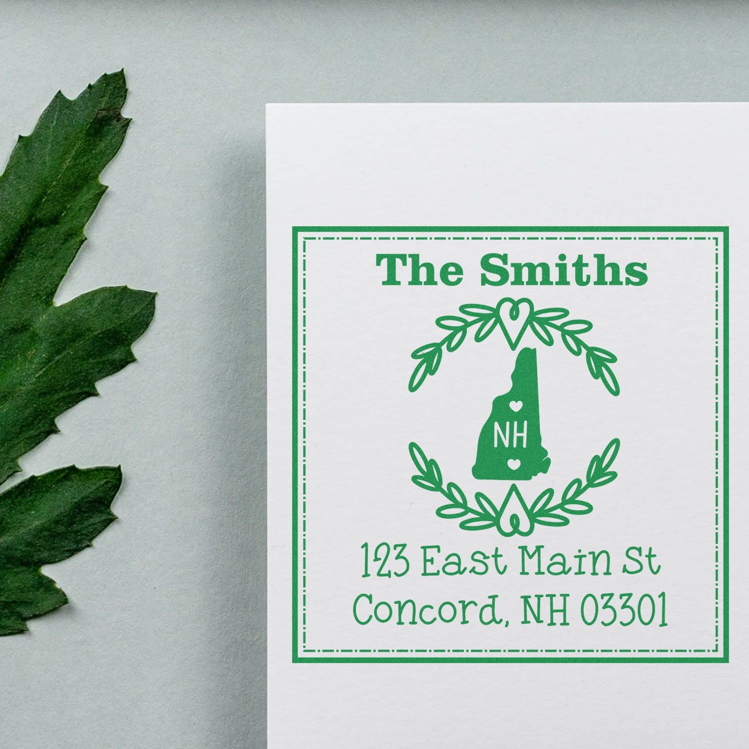 Slim New Hampshire State Wreath Personalized Mailing Stamper