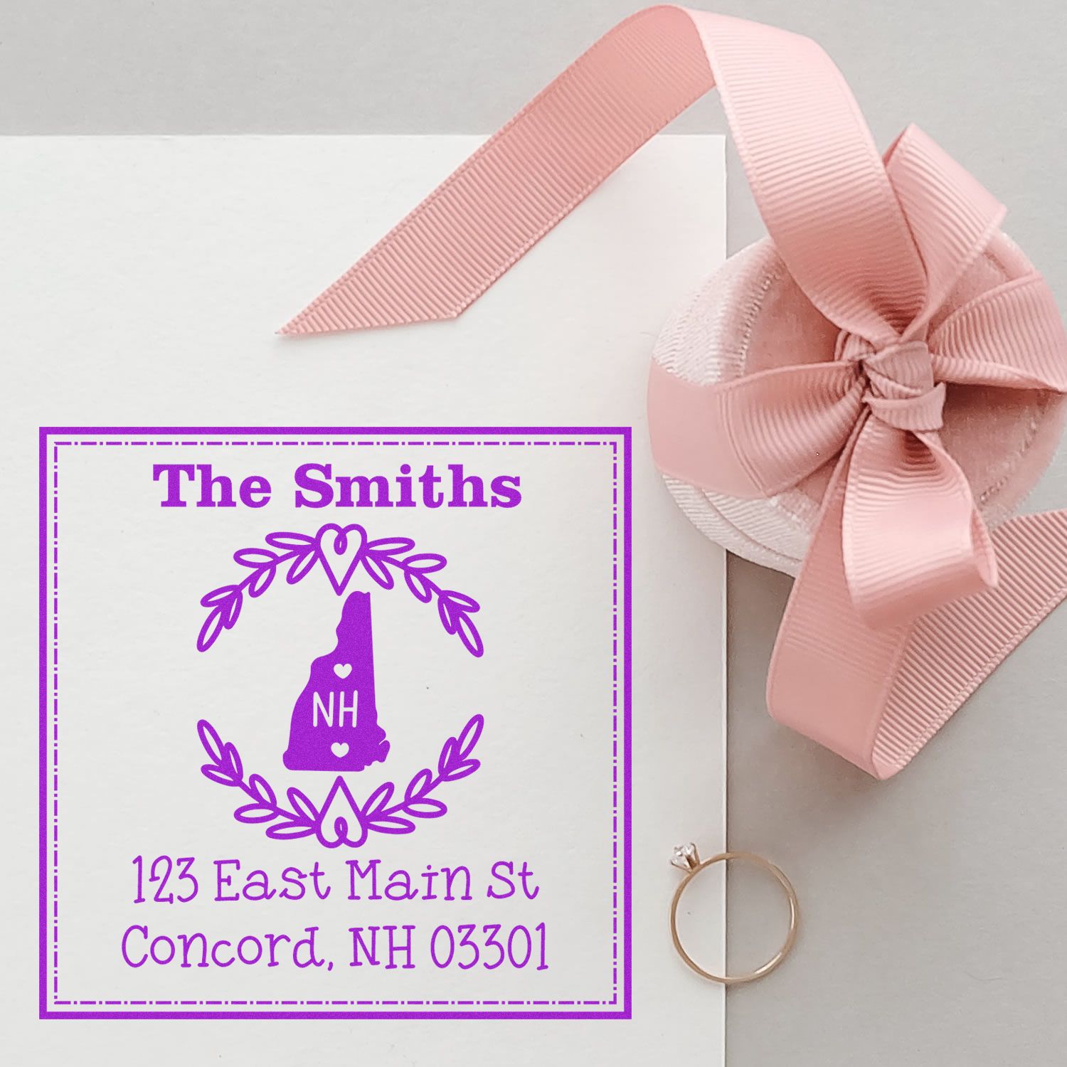 Self-Inking New Hampshire State Wreath Custom-Made Home Address for Envelopes Stamp