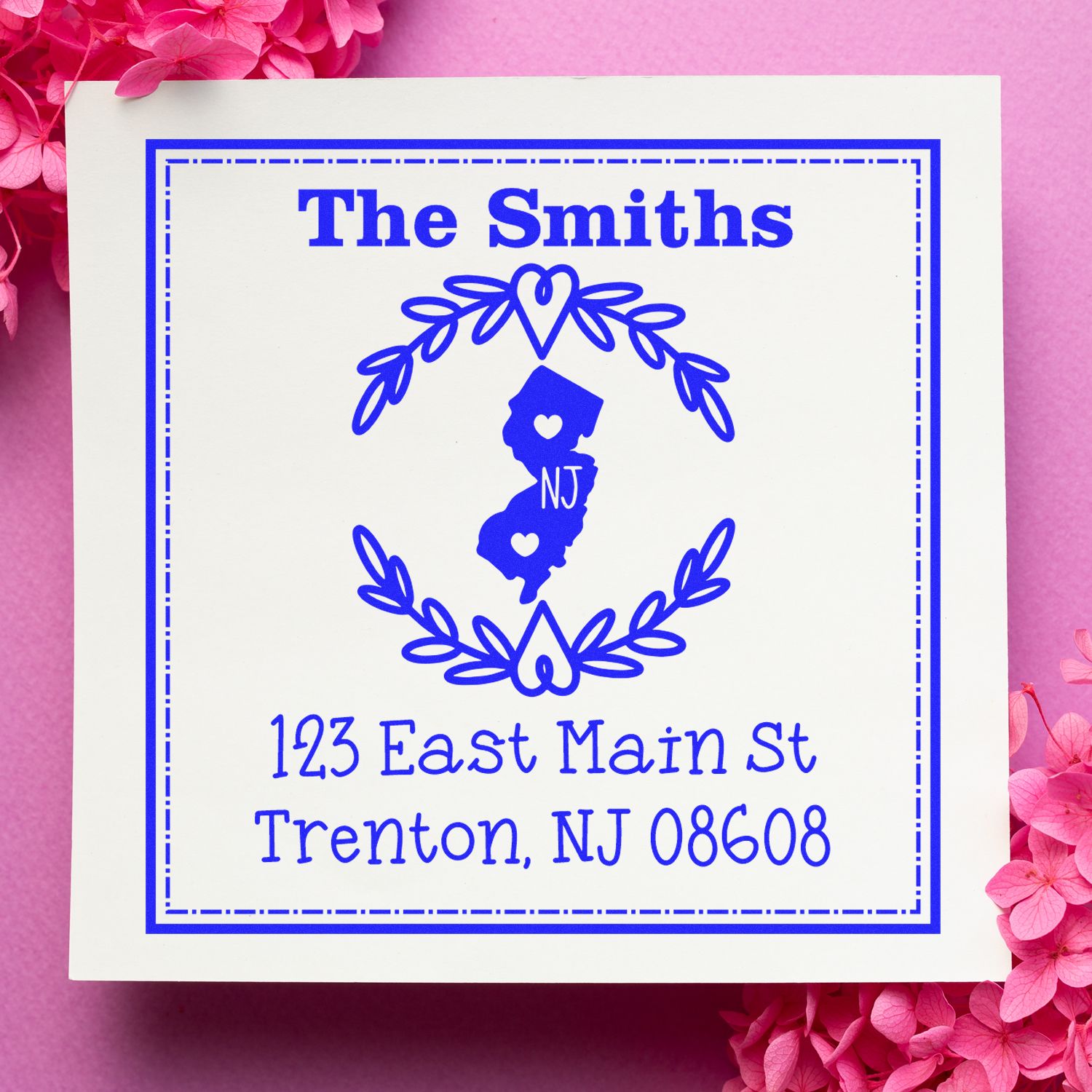 Slim New Jersey State Wreath Personalized Mailing Pre-Inked Stamp