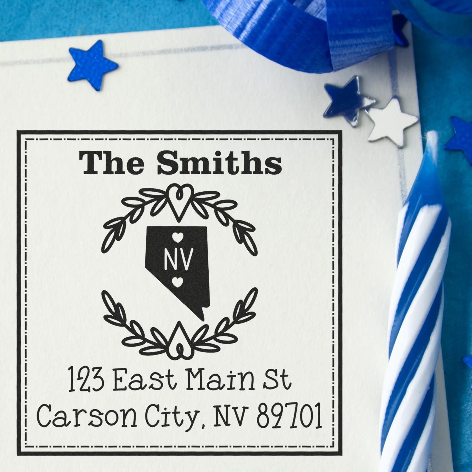 Slim Nevada State Wreath Personalized Mailing Stamp