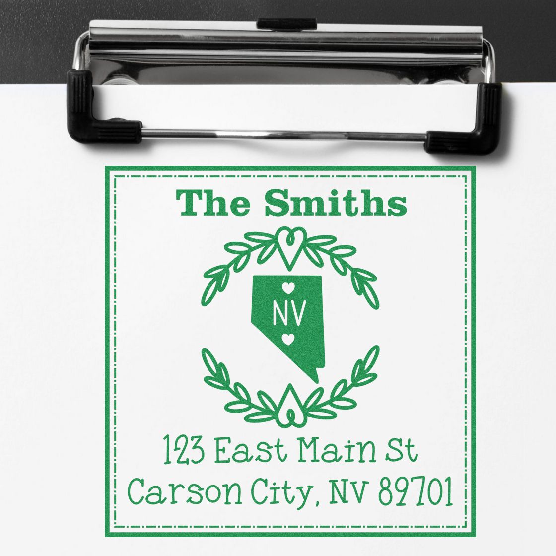 Self-Inking Nevada State Wreath Custom-Made New Address Rubber Stamp