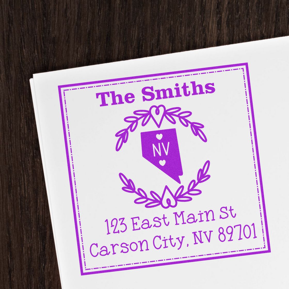 Slim Nevada State Wreath Personalized Mailing Stamp