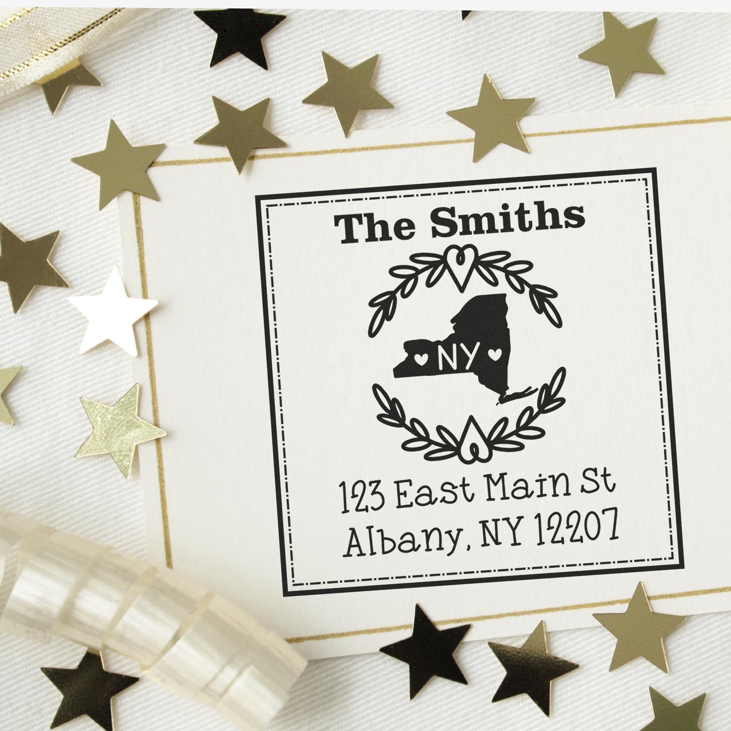 PSI Pre-Inked New York State Wreath Personalized Return Address Rubber Stamp