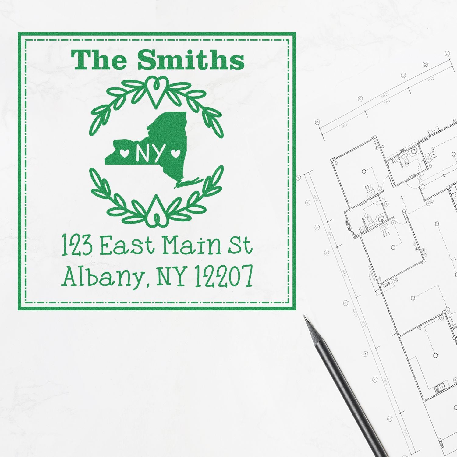 PSI Pre-Inked New York State Wreath Personalized Return Address Rubber Stamp