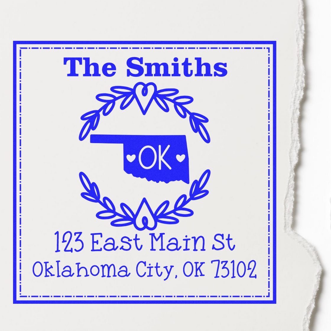 Wood Handle Oklahoma State Wreath Custom-Made New Address Rubber Stamp