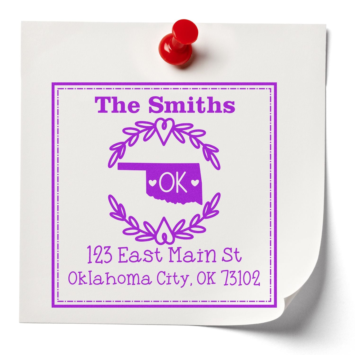 Wood Handle Oklahoma State Wreath Custom-Made New Address Rubber Stamp