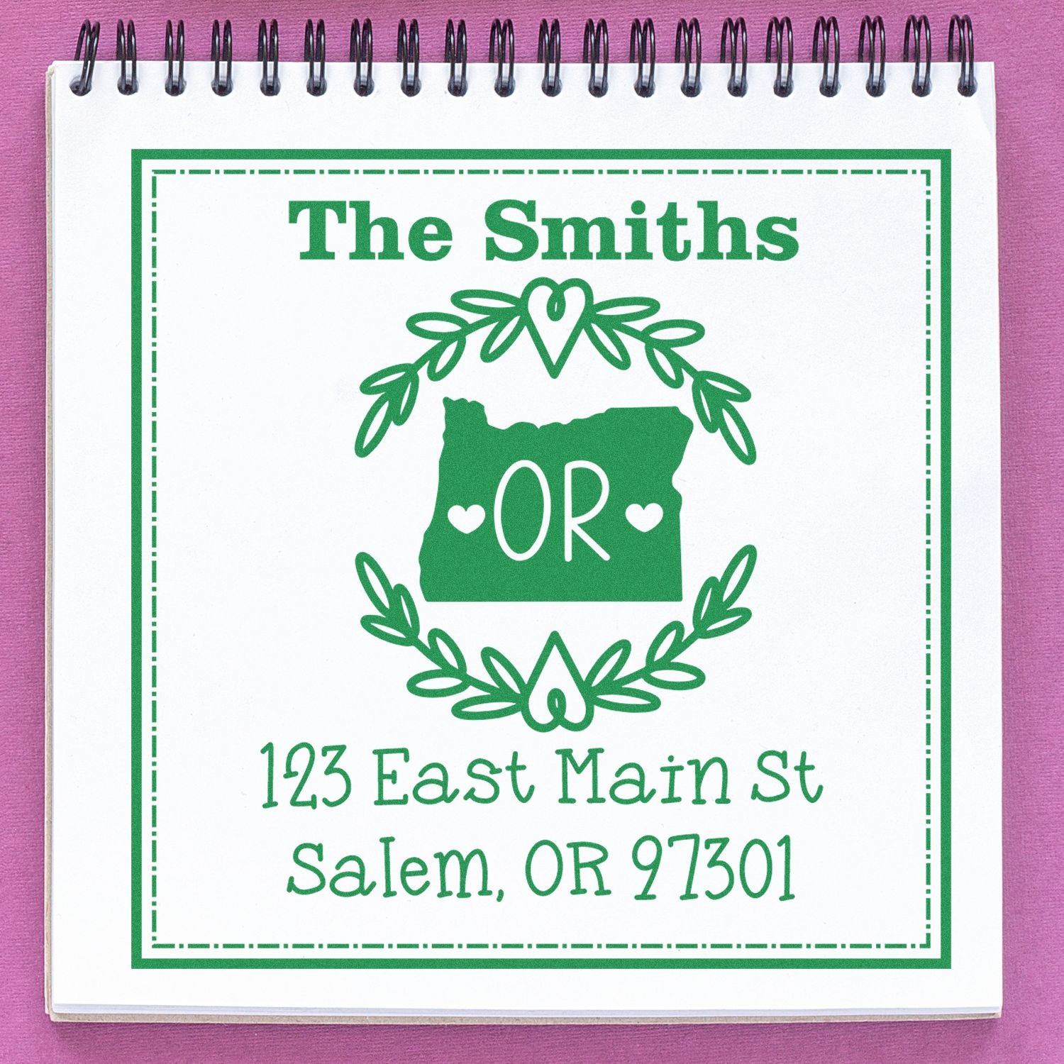 Self-Inking Oregon State Wreath Personalized Address Rubber Stamp