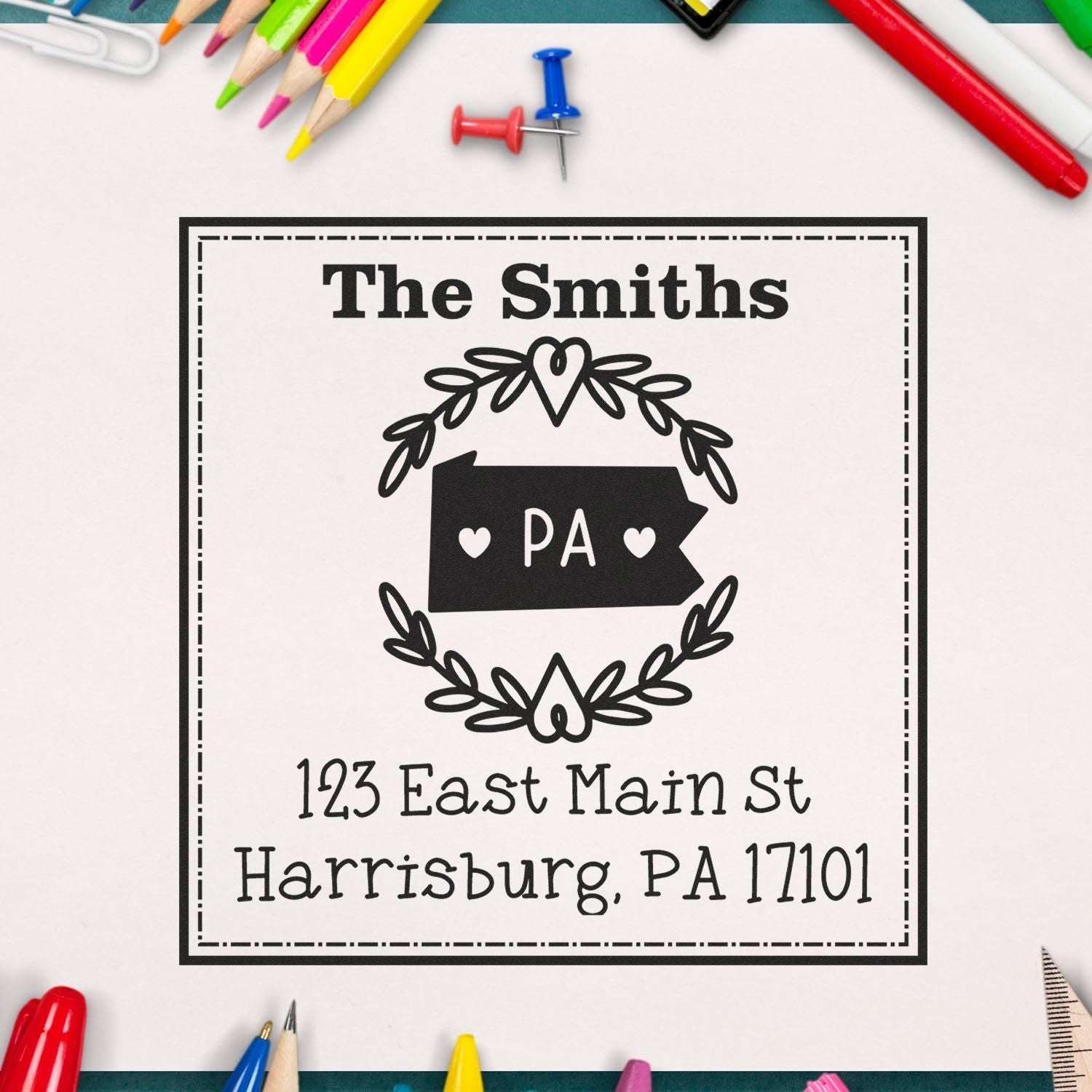 Self-Inking Pennsylvania State Wreath Personalized Return Address Stamp